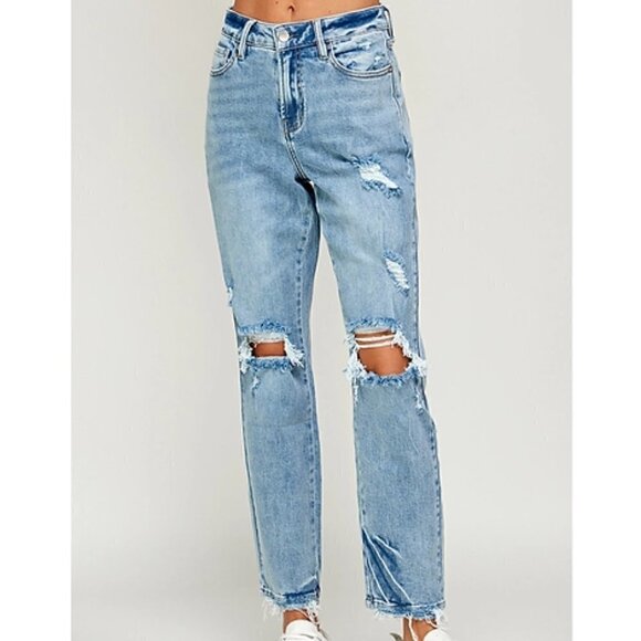 Distressed Blue Boyfriend Jeans - Picture 5 of 8